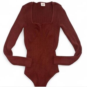 Abercrombie & Fitch Ribbed Bodysuit - Deep Brown
